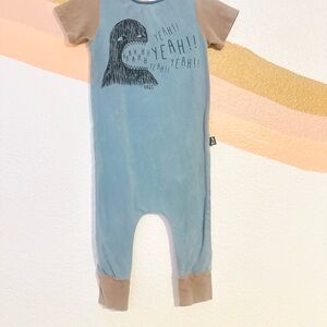 Rags to Raches Blue and Tan Kids YEAH Romper